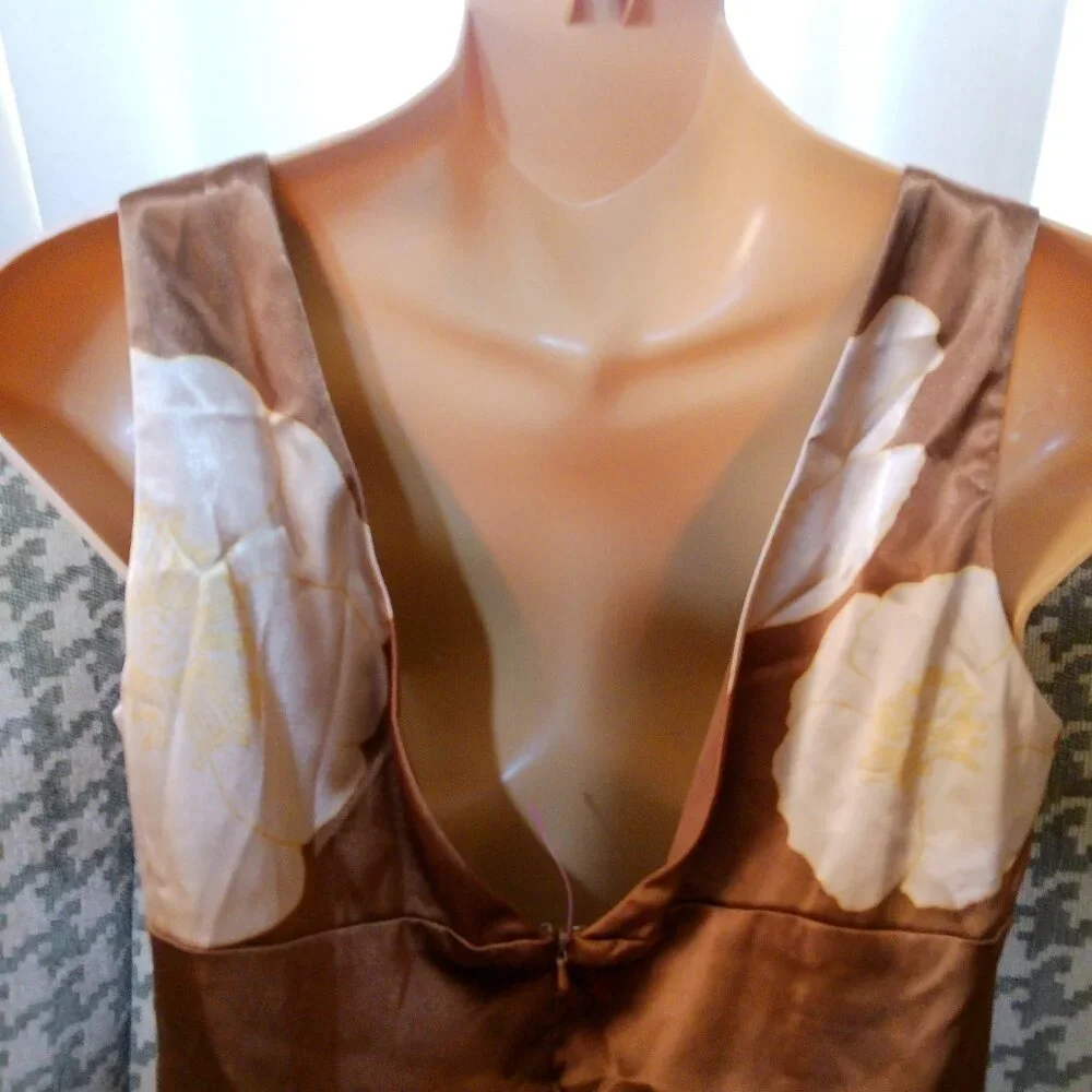 VINTAGE JONES NEWYORK BROWN SATIN DRESS SIZE 8 - Picture 2 of 7